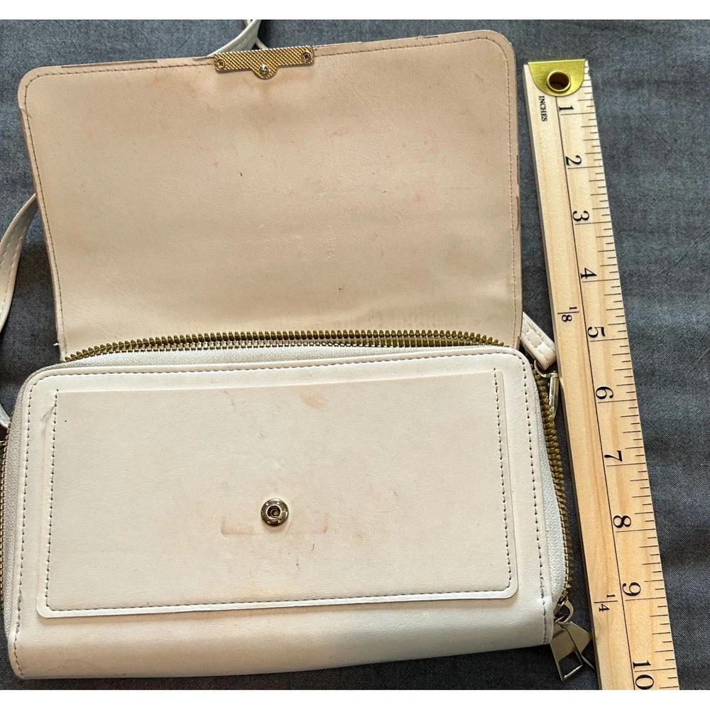 Forever LengRui Cream White Crossbody Wallet Bag Rhinestone Accents Organizer